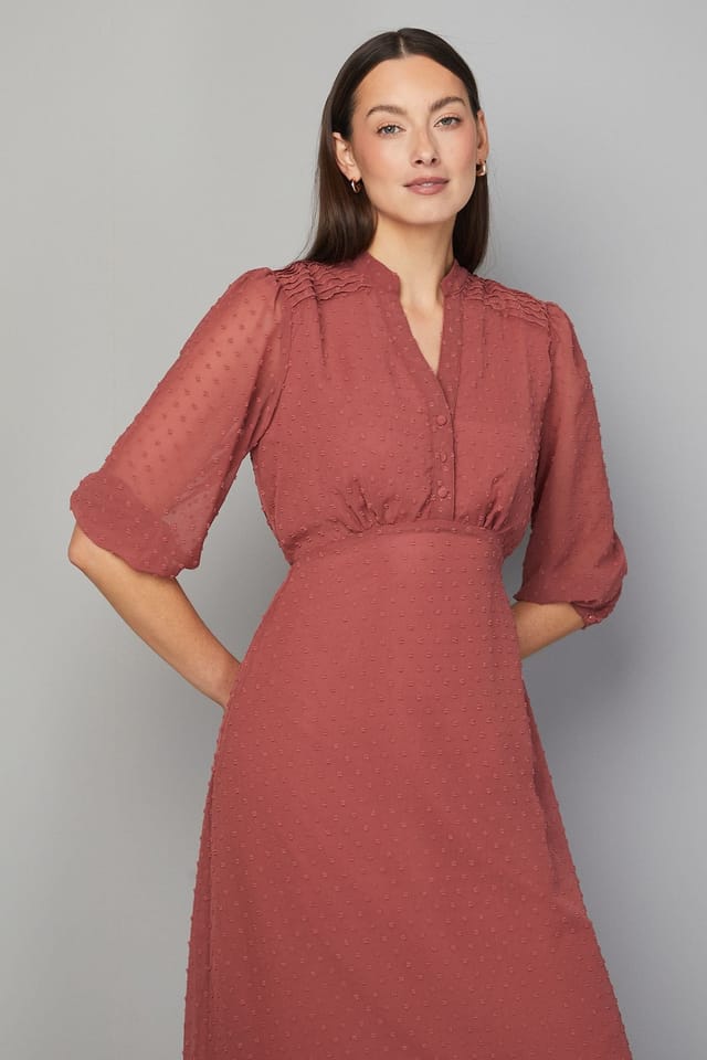 Wallis Wallis Women's Dobby Pleat Detail Button Midi Dress in Rose - 2