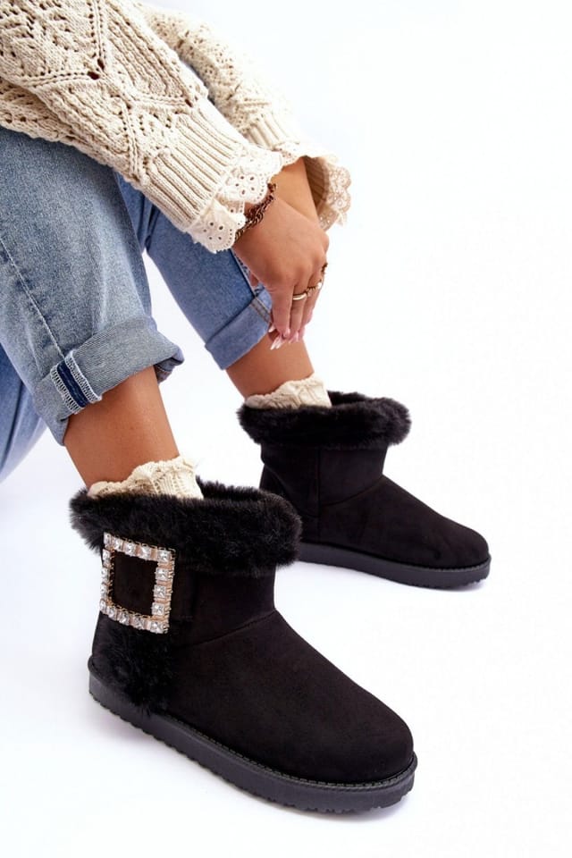 Love Lace Love Lace Women's Snow Boots Buckle Fur Lined Suede Winter Comfort Warmth in Black - 2