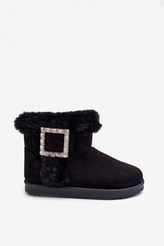 Love Lace Love Lace Women's Snow Boots Buckle Fur Lined Suede Winter Comfort Warmth in Black - 3