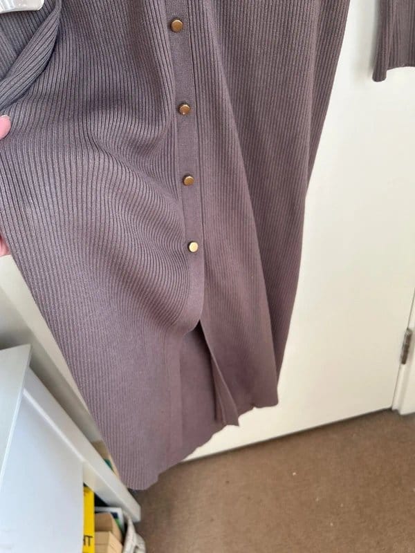 New Look Brown Grey Ribbed Midi Dress Size 18
