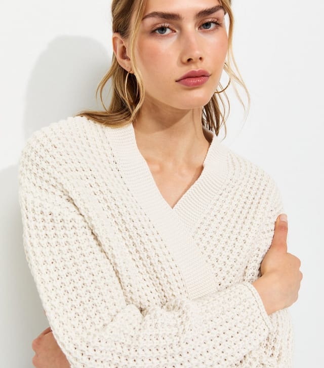New Look Women's Off White Moss Stitch Open Front Cardigan New Look - 2