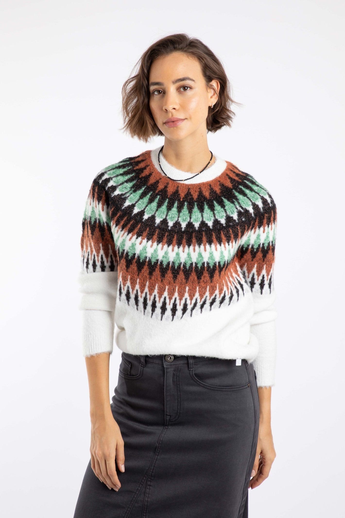 Weird Fish Weird Fish Women's Cedar Metallic Fair Isle Jumper in Off-White - 4