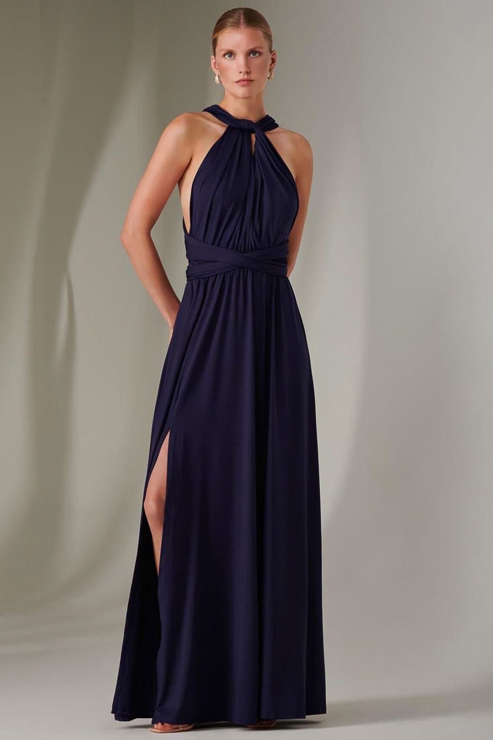 Jolie Moi Jolie Moi Women's Halter Neck Maxi Bridesmaid Dress in Navy