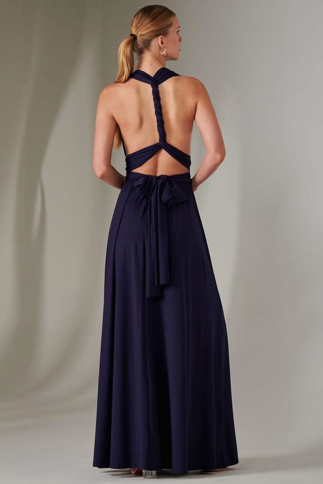 Jolie Moi Jolie Moi Women's Halter Neck Maxi Bridesmaid Dress in Navy - 2