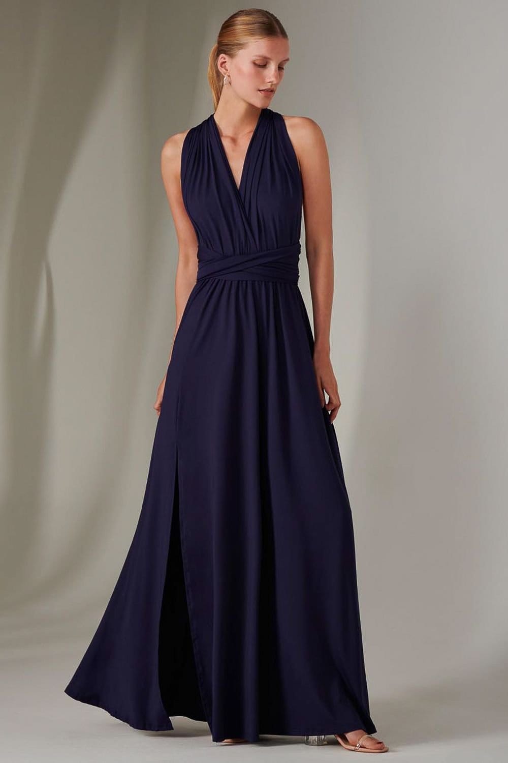 Jolie Moi Jolie Moi Women's Halter Neck Maxi Bridesmaid Dress in Navy - 4