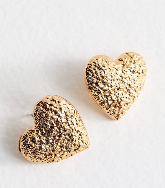 New Look Gold Tone Textured Heart Earrings New Look - 3