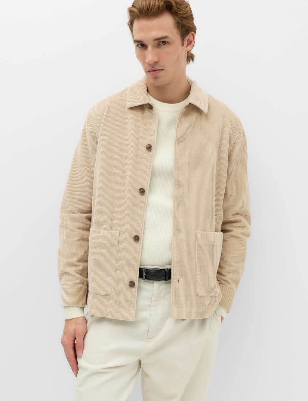 Marks & Spencer M&S Pure Cotton Corduroy Garment Dye Overshirt Natural
