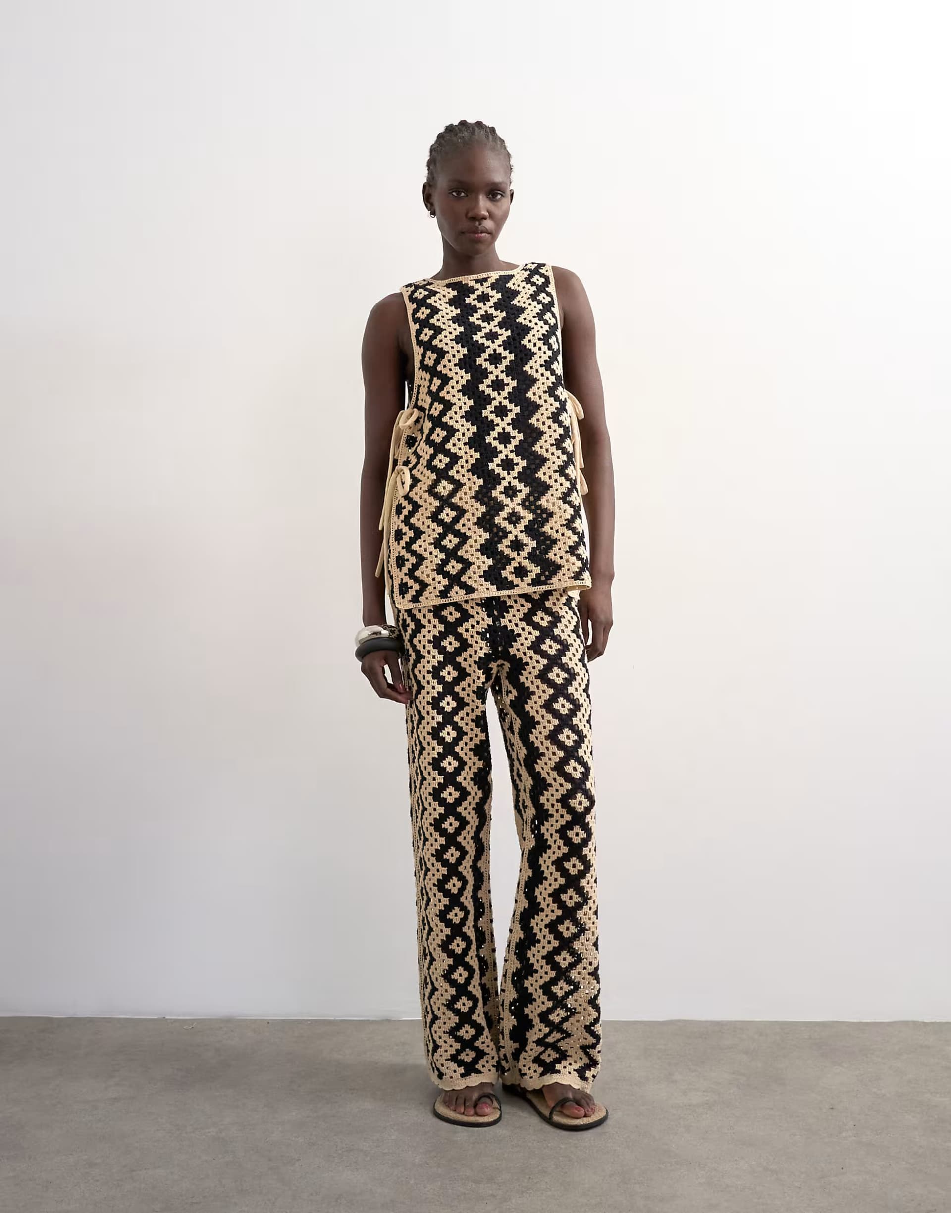 ASOS Topshop knitted patterned crochet trouser and shirt co-ord