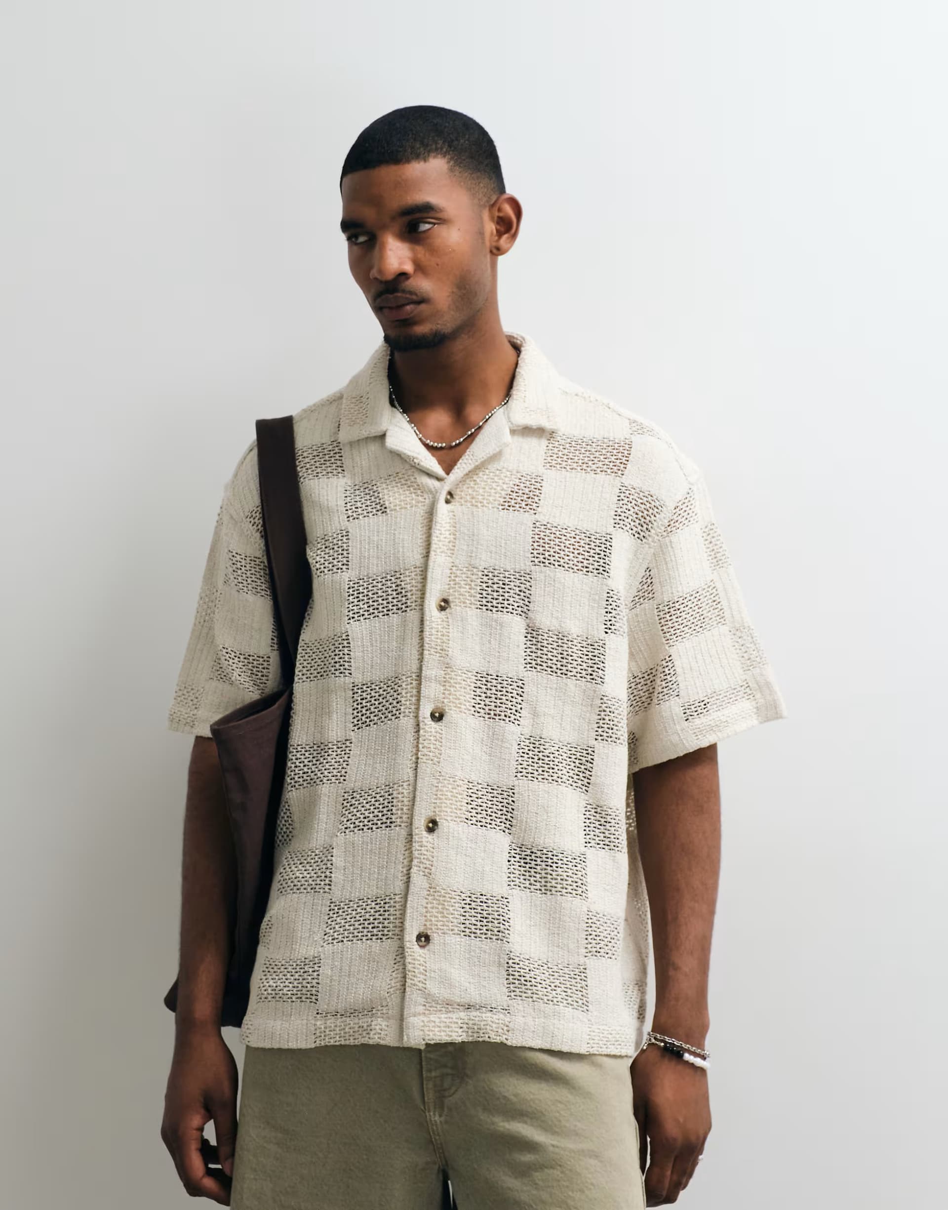 ASOS ASOS DESIGN oversized crochet shirt in beige