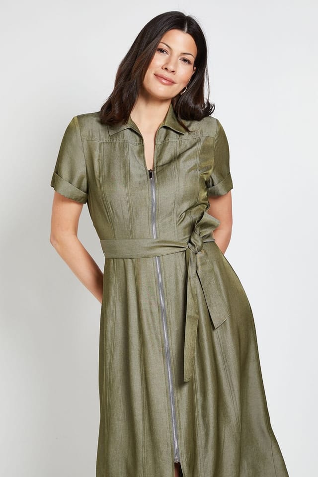 Wallis Wallis Women's Denim Look Zip Shirt Dress in Olive - 2