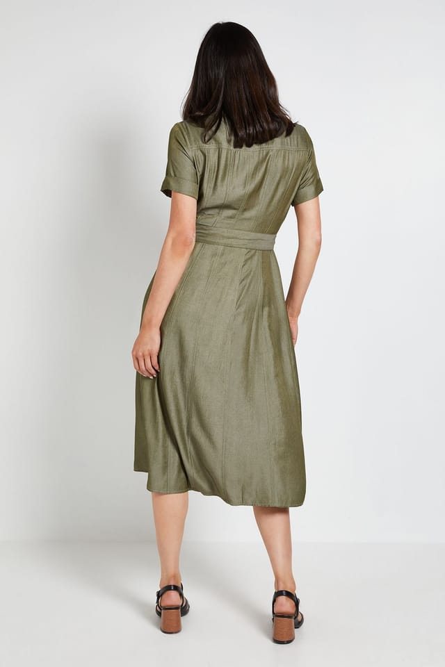 Wallis Wallis Women's Denim Look Zip Shirt Dress in Olive - 3