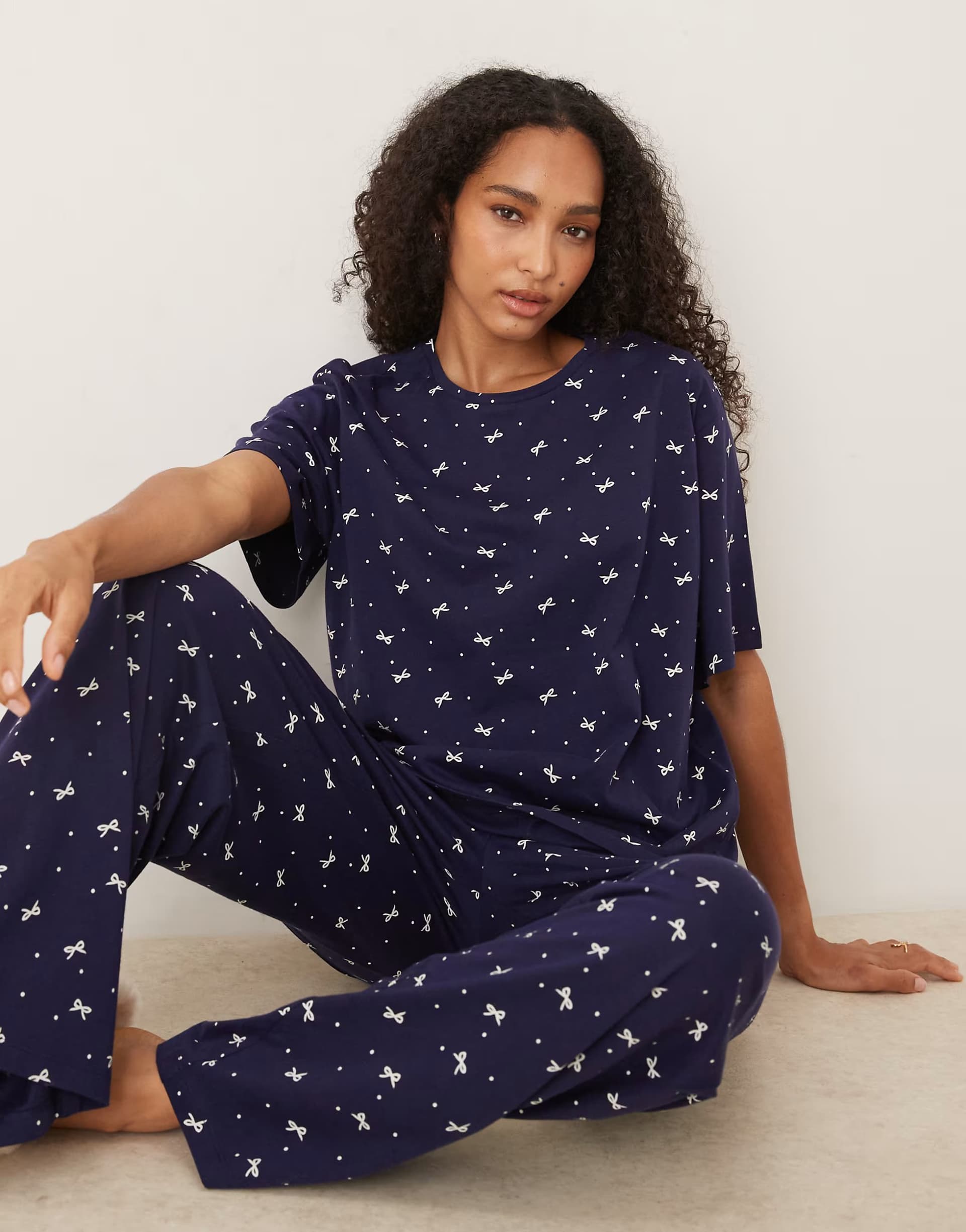 ASOS ASOS DESIGN mix & match cotton oversized pyjama tee in navy bow print