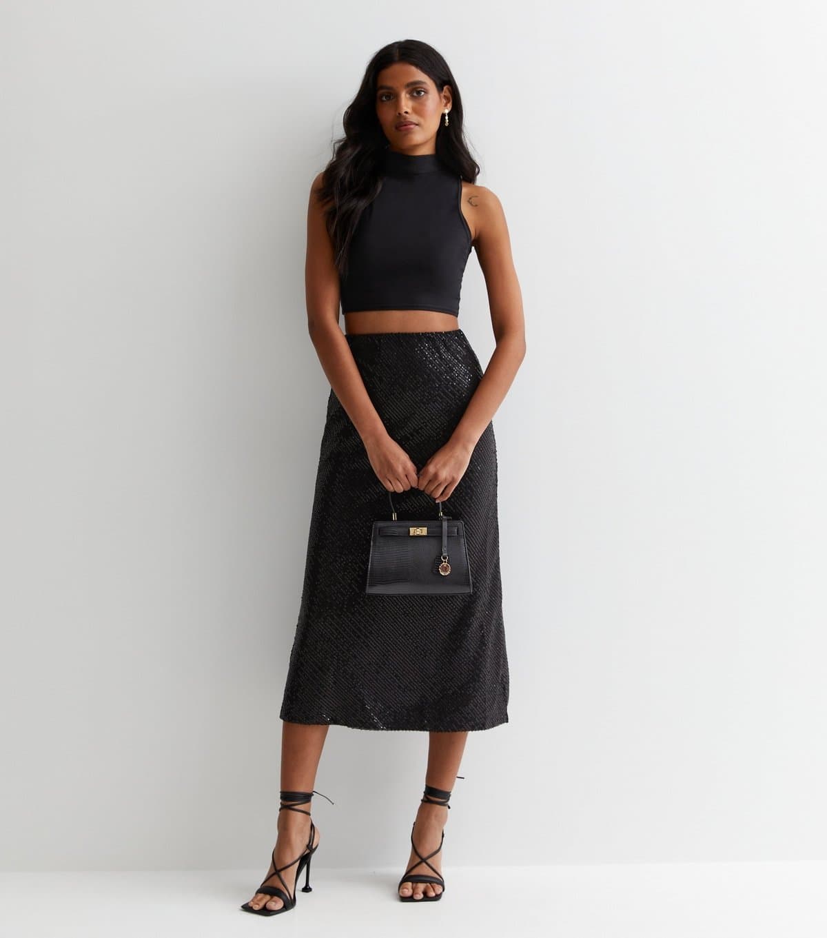 Gini London Women's Black Sequin Midi Skirt Gini London New Look