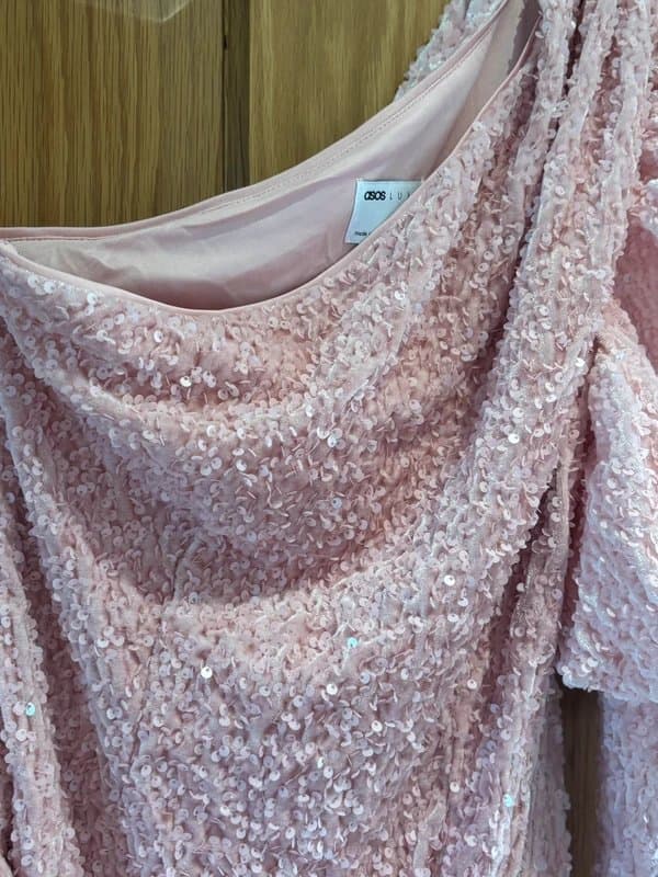 ASOS ASOS Luxe size 14 Pink Sequin One Shoulder Mini Dress BNWT