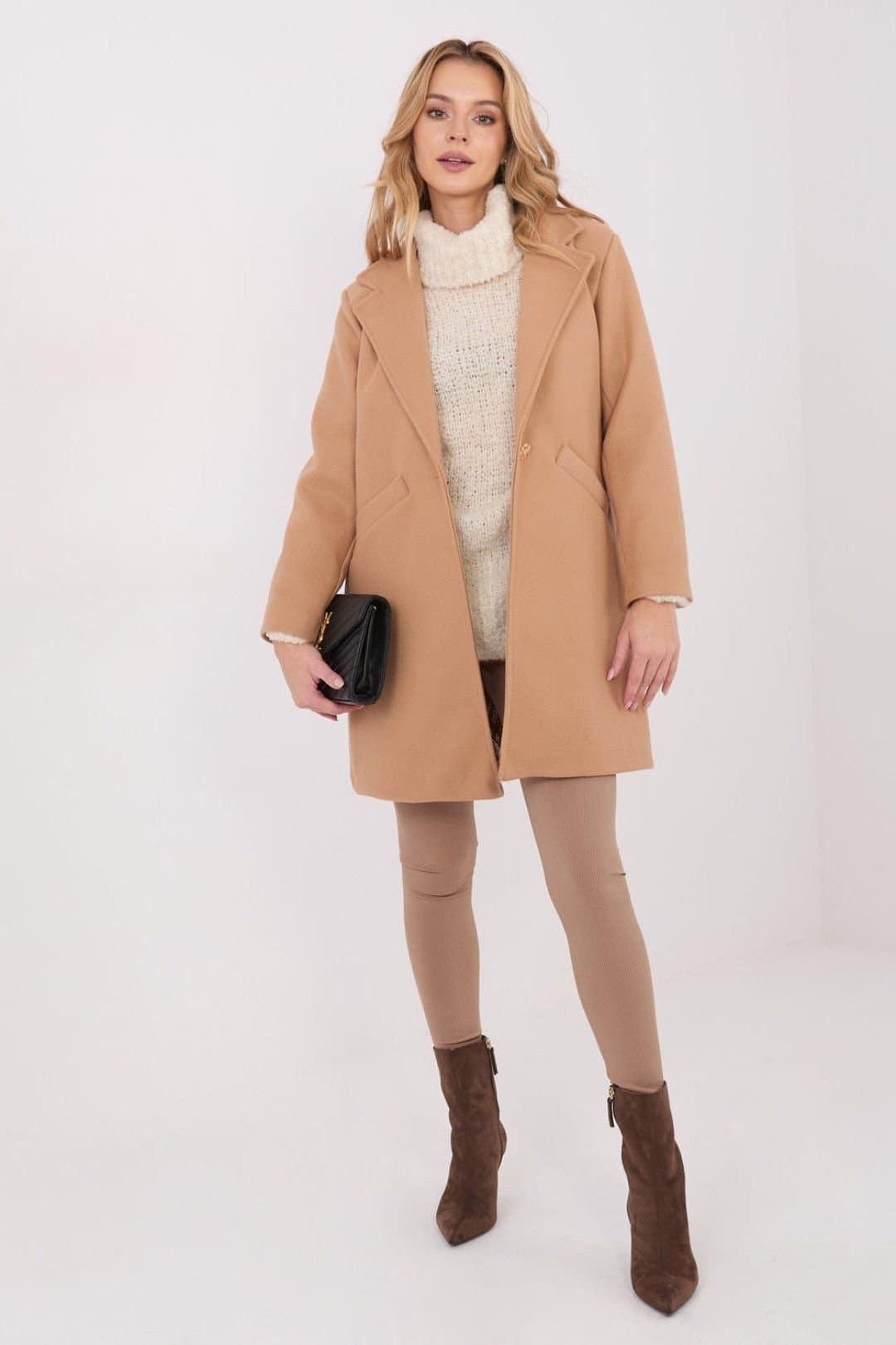 Love Lace Love Lace Women's Elegant Short Lapel Transitional Coat Style 222164 in Camel