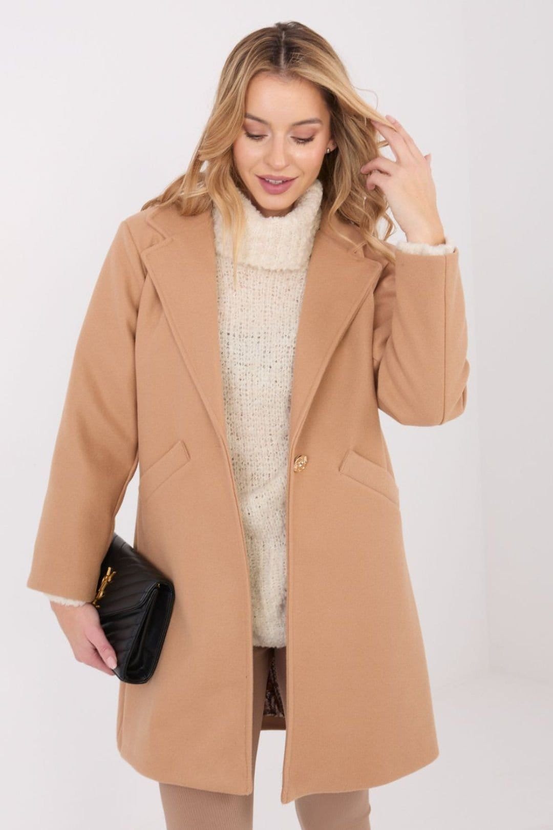 Love Lace Love Lace Women's Elegant Short Lapel Transitional Coat Style 222164 in Camel - 4