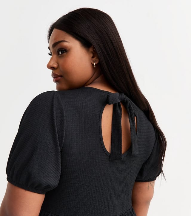 New Look Women's Plus Size Black Crinkled Bow Back Mini Smock Dress Curves New Look - 2