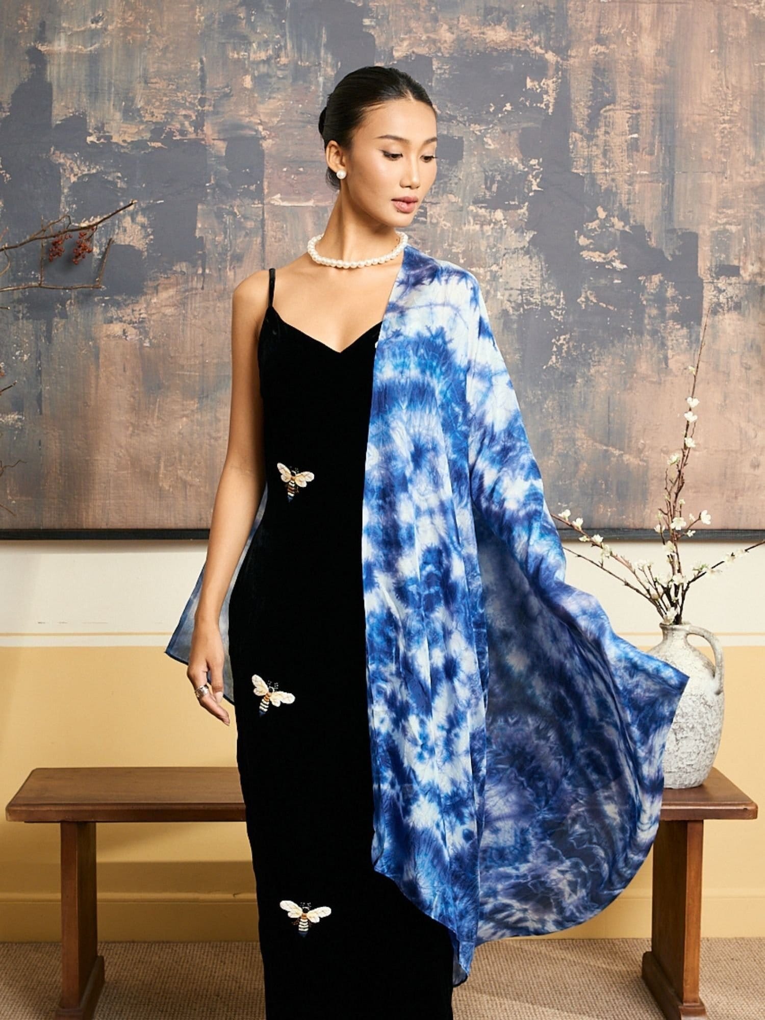 Silk and Bears Silk and Bears Women's Indigo Blue Shibori Silk Scarf - Wedding Silk Shawl, Lightweight Wrap - 4