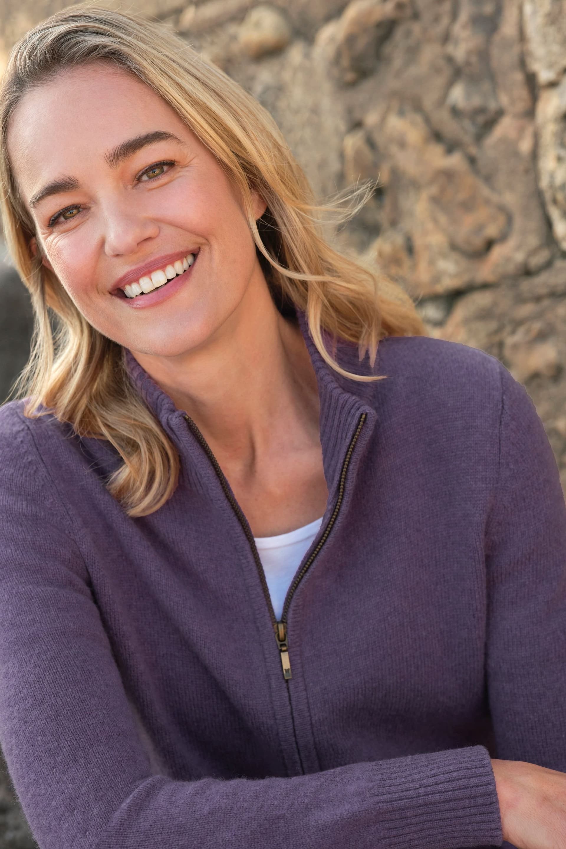 WoolOvers WoolOvers Women's 100% Wool Fitted Zip Thru Cardigan in Purple