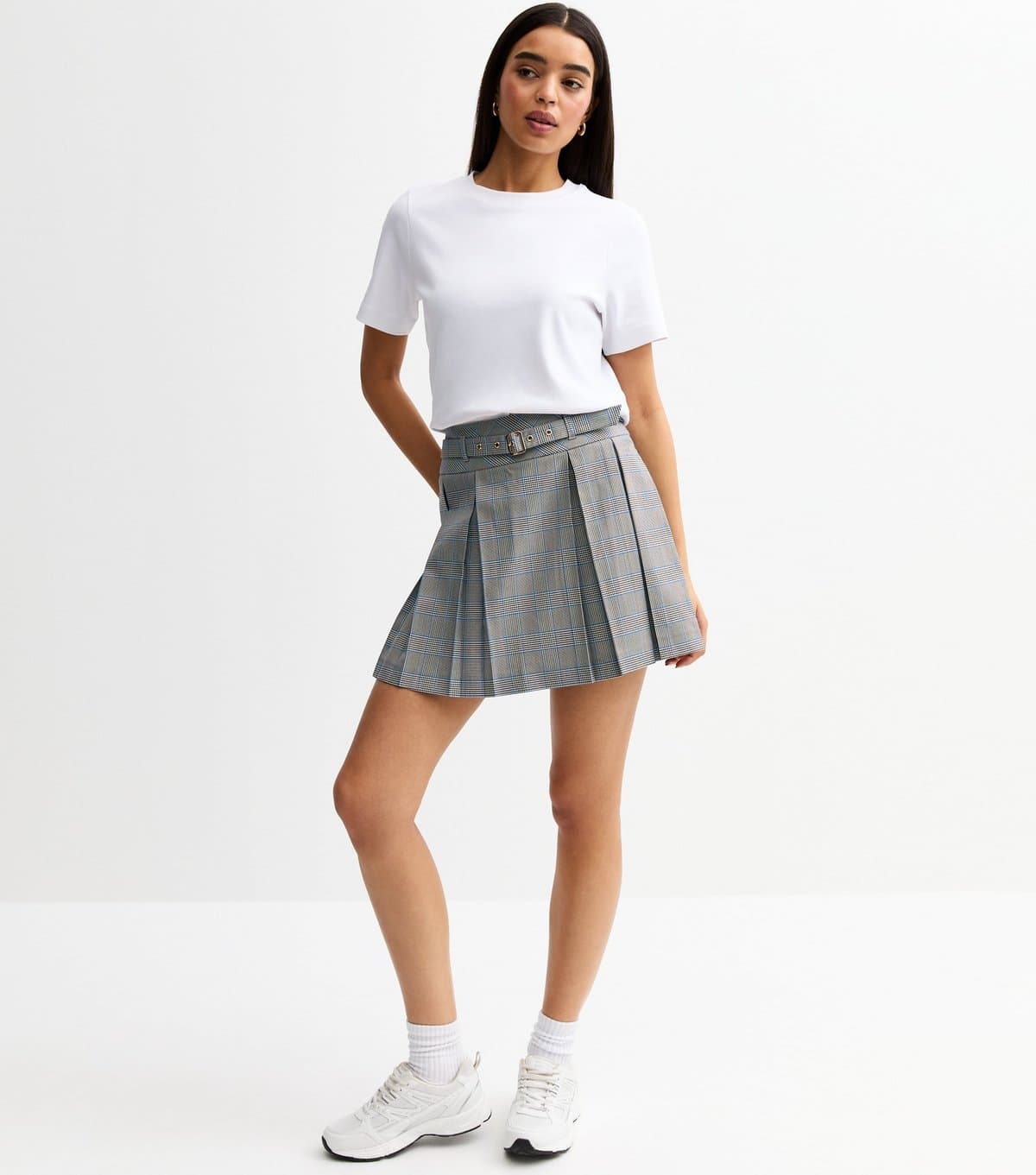 New Look Women's Black Checked Plated Mini Skirt New Look