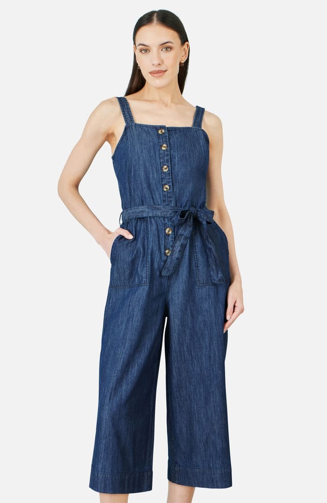 Yumi Yumi Women's Blue Chambray Button Through Jumpsuit - 2