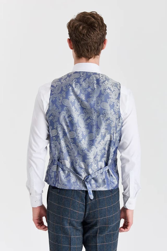 Paul Andrew Paul Andrew Men's Waistcoat Tweed Herringbone Check Wool Blend Vest in Navy - 2
