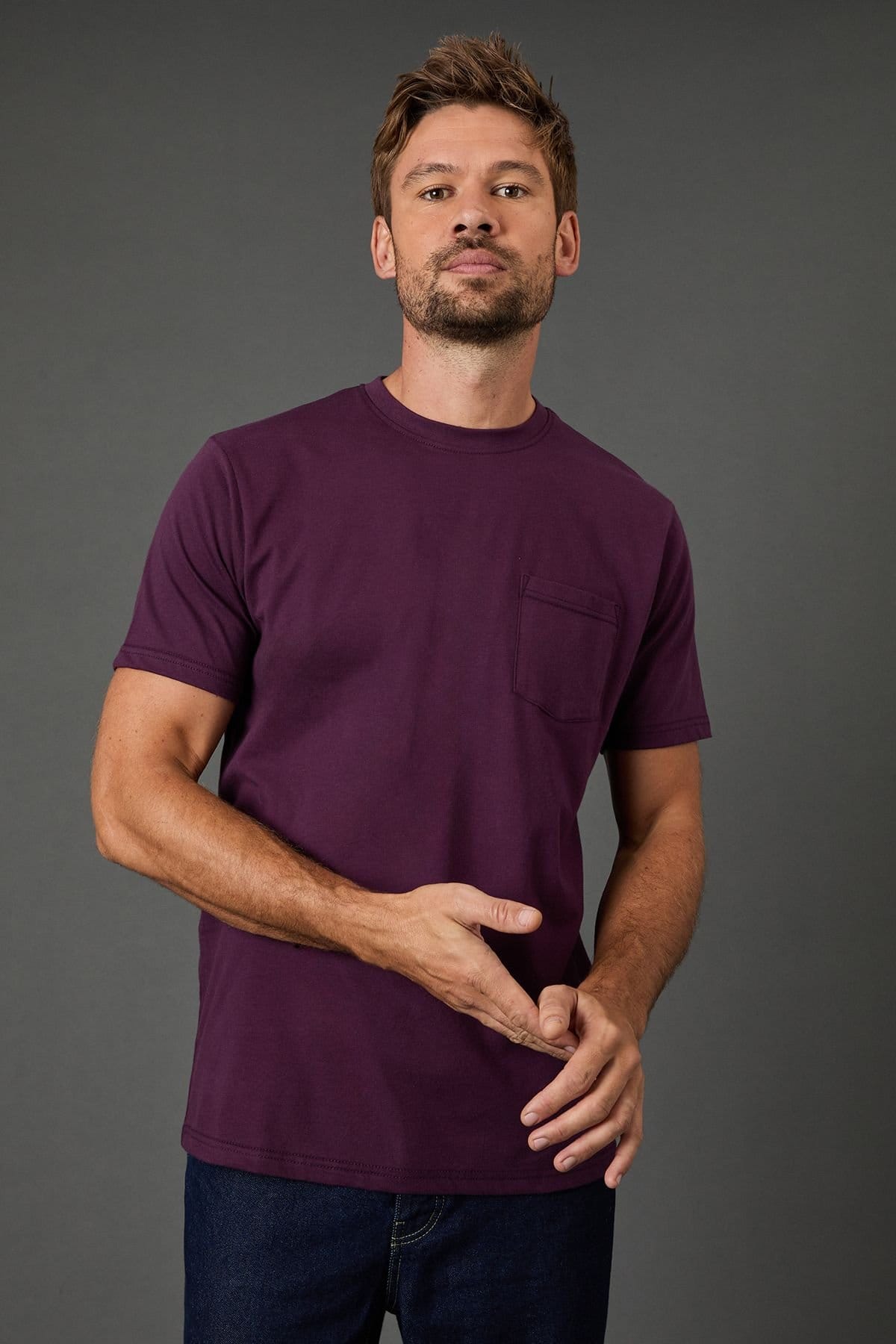 Maine Maine Men's Plum Short Sleeve T-Shirt With Pocket - 1
