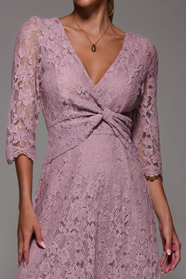 Jolie Moi Jolie Moi Women's Lace Detail Long Sleeve Midi Dress in Pink - 3