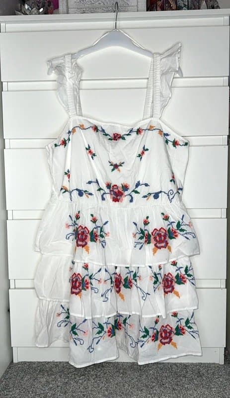 New Look White floral embroidered mini dress