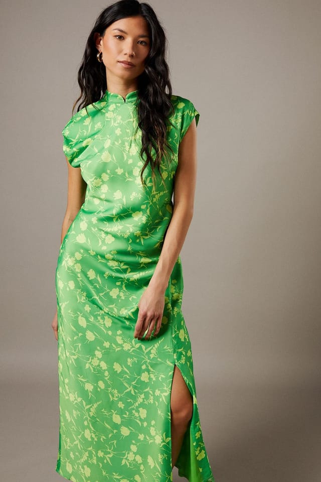 Warehouse Warehouse Women's Crinkle Satin Button Side Midi Dress in Floral - 2