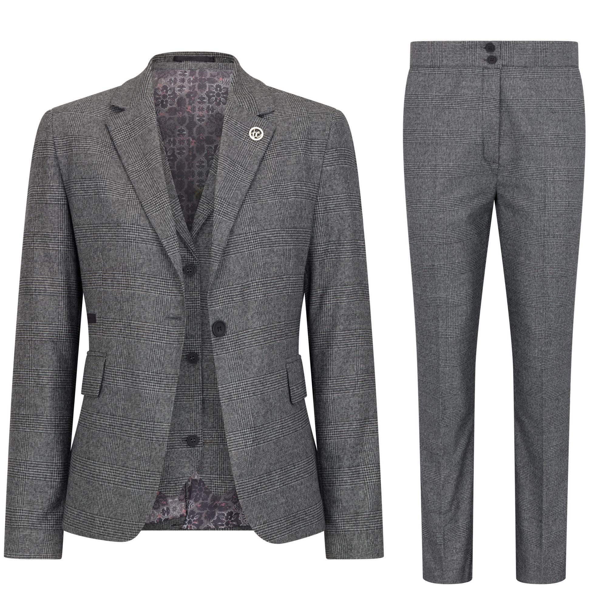 Infinity Leather Infinity Leather Women's Three-Piece Tailored Fit Suit in Prince of Wales Check in Grey - 4