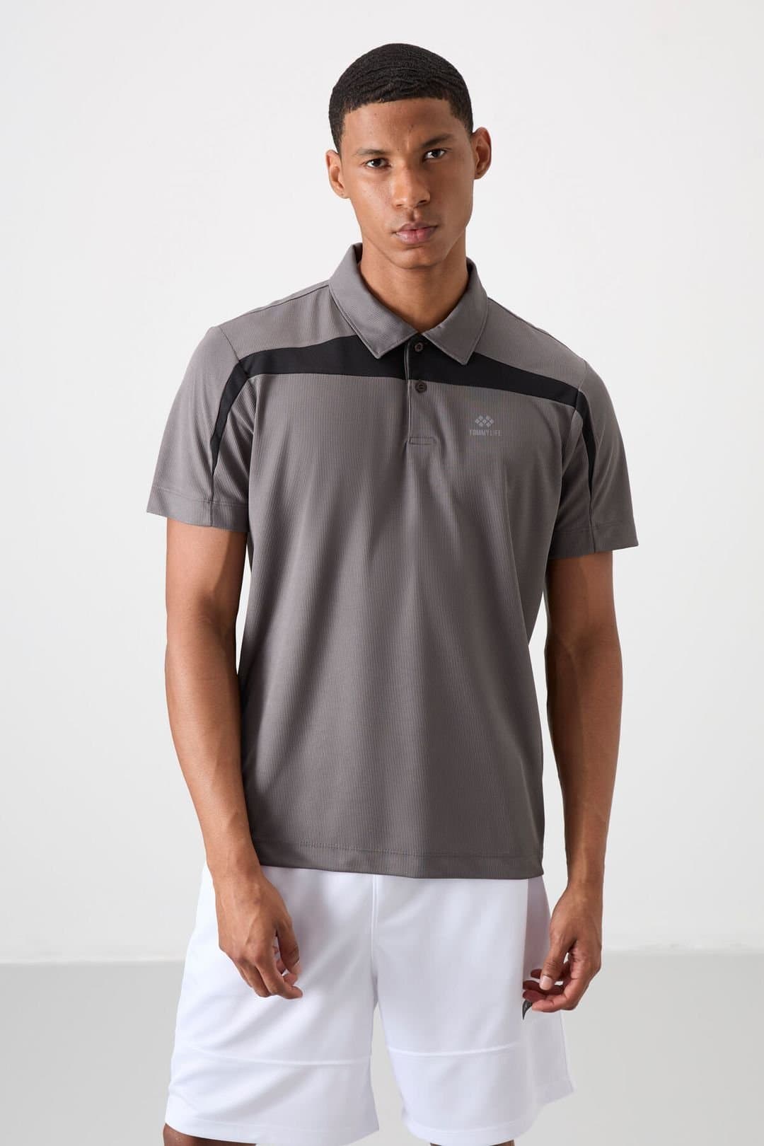 Tommy Life Tommy Life Men's Colour-Blocked Polo T-Shirt in Grey