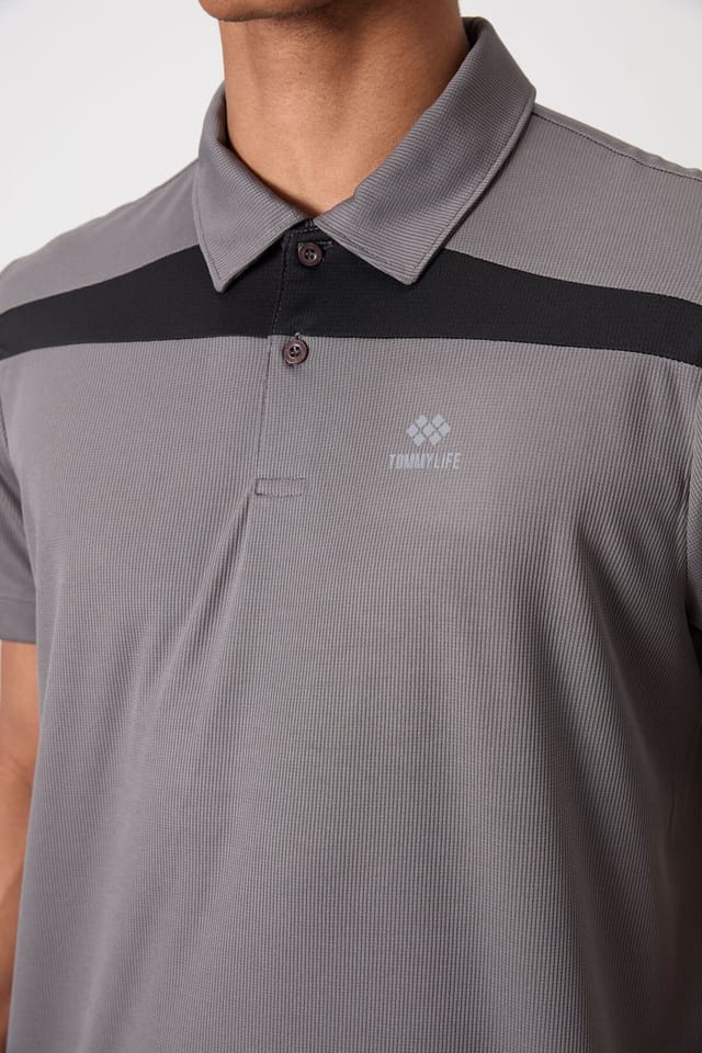 Tommy Life Tommy Life Men's Colour-Blocked Polo T-Shirt in Grey - 3