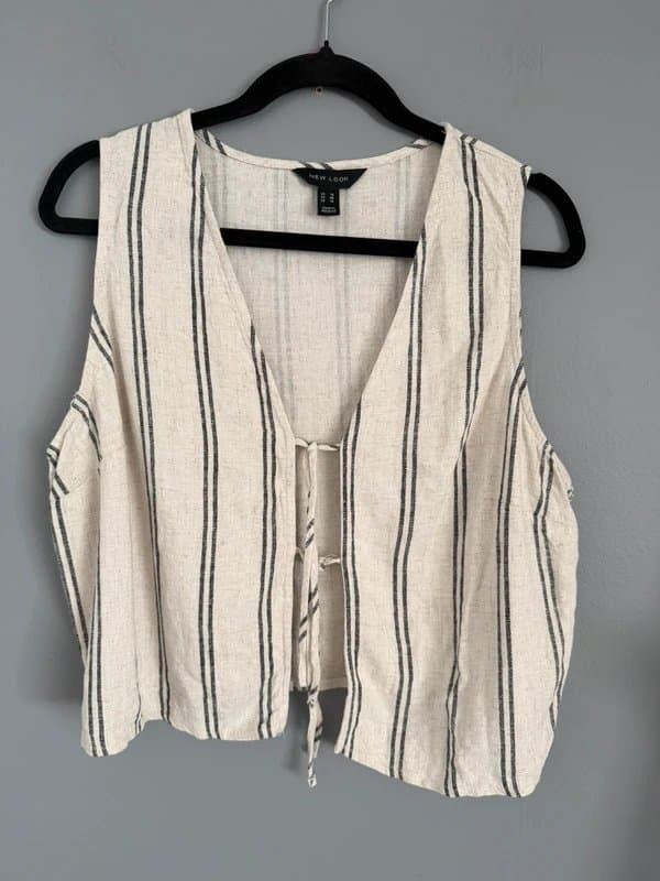 New Look New look cream & black striped linen waistcoat size 18