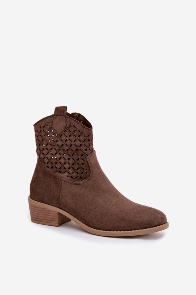 Love Lace Love Lace Women's Openwork Ankle Boots with Side Zipper Suede Insole in Brown - 2