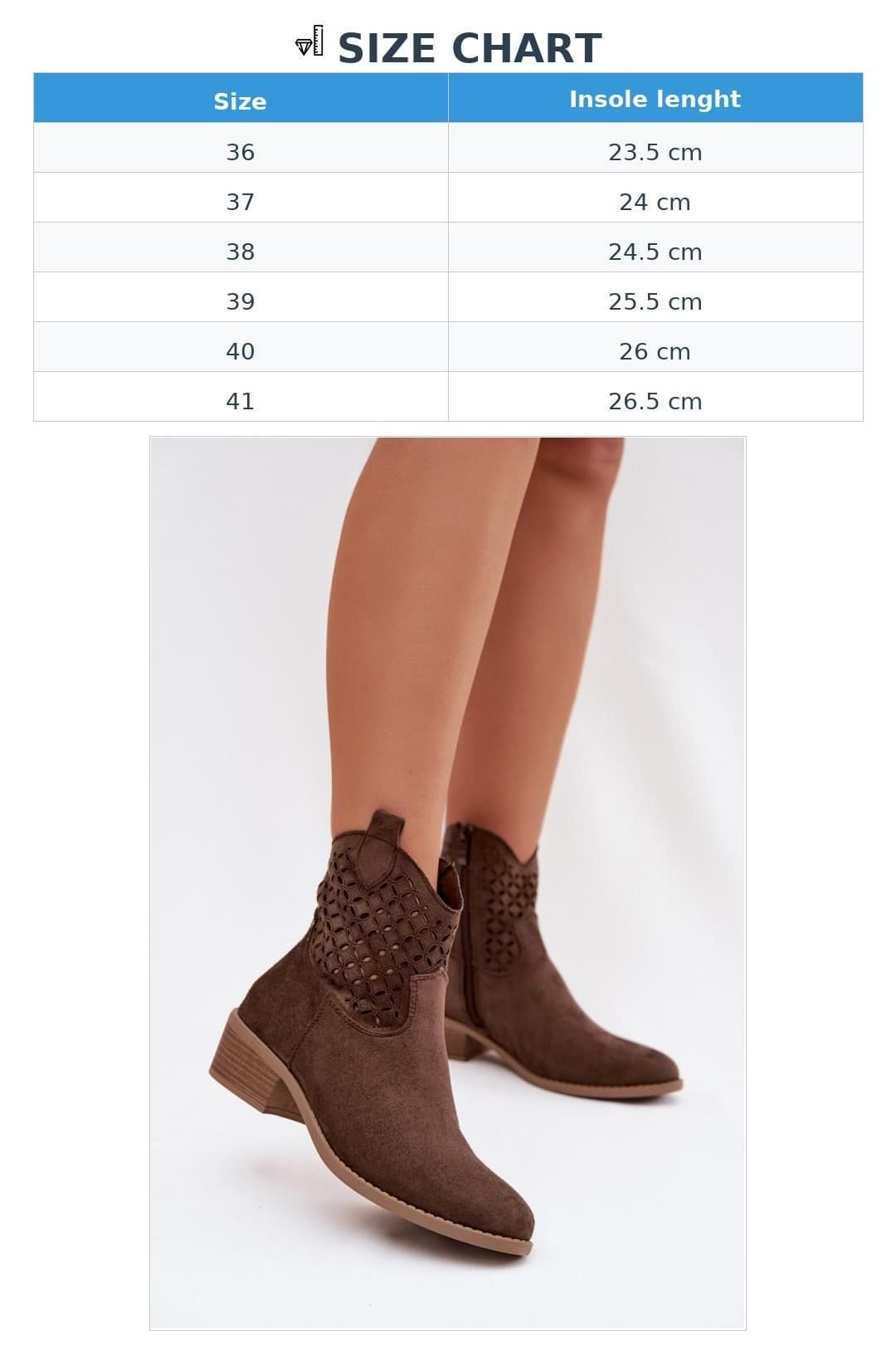 Love Lace Love Lace Women's Openwork Ankle Boots with Side Zipper Suede Insole in Brown - 4