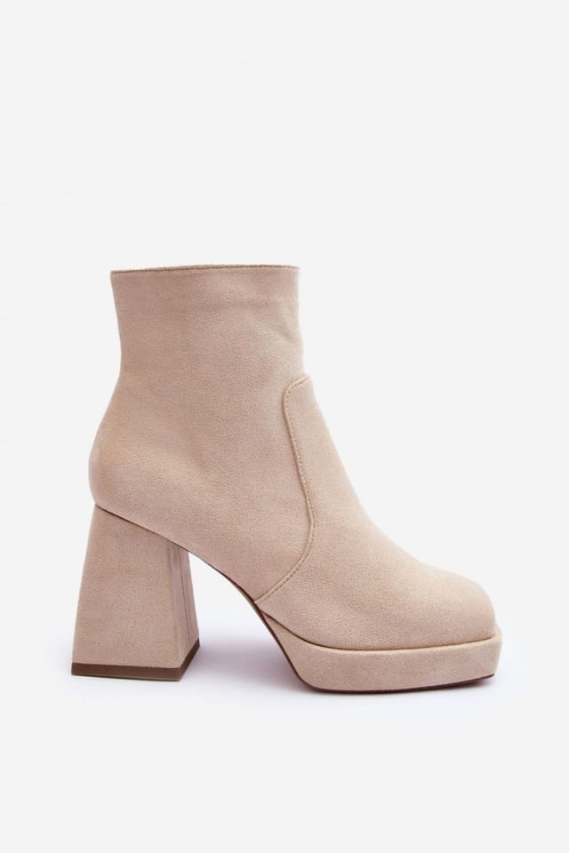 Love Lace Love Lace Women's Insulated Suede High Block Heel Platform Square Toe Boots in Beige - 3
