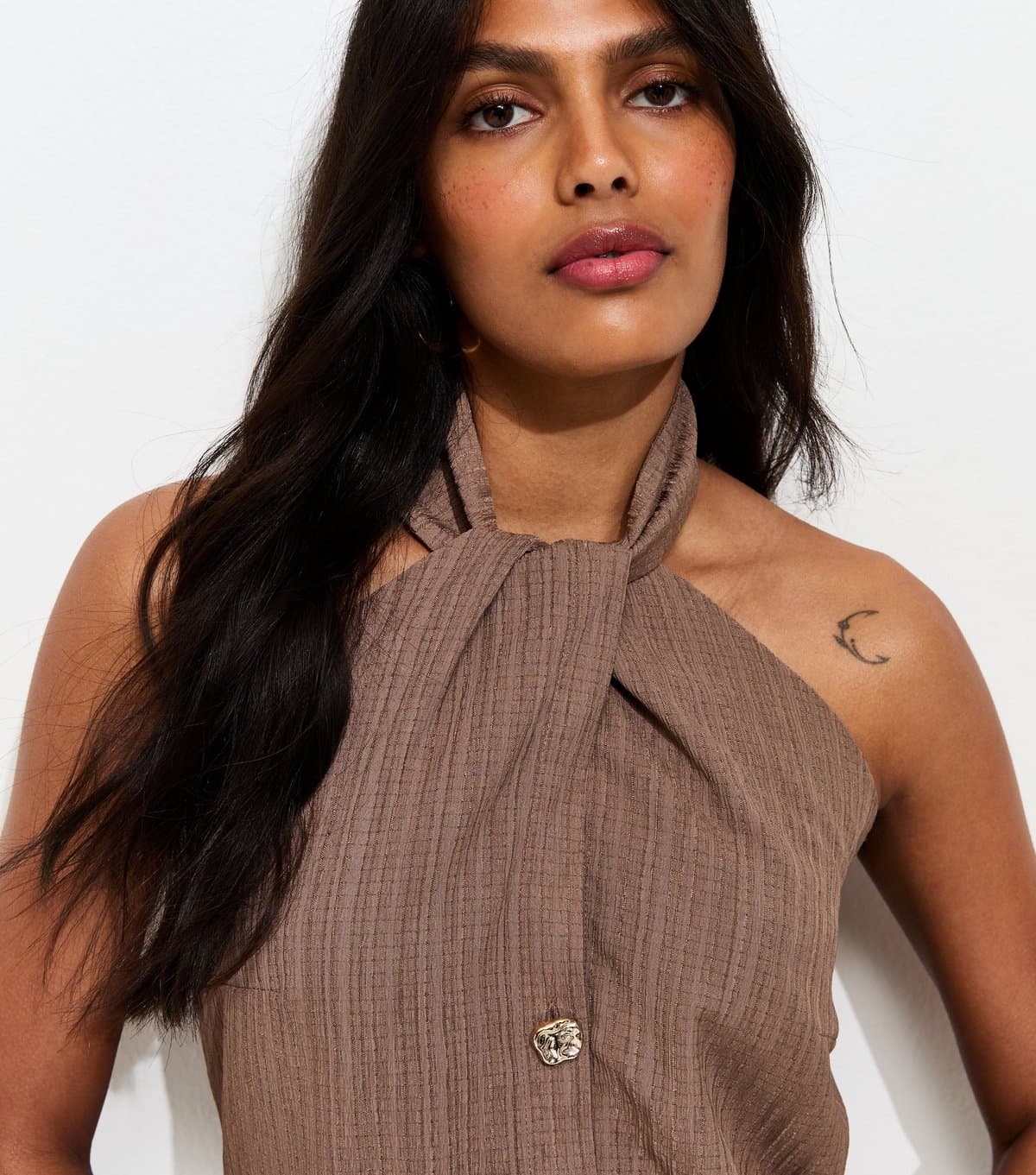 New Look Women's Mink Button Detail Halter Neck Waistcoat Top New Look