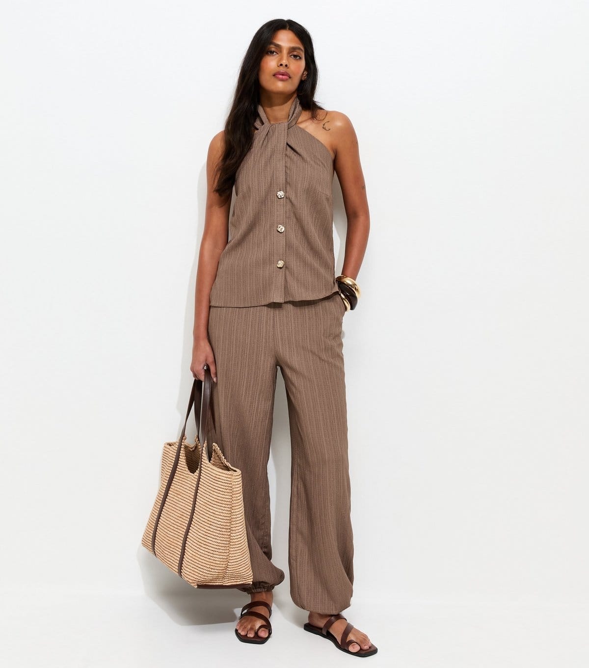 New Look Women's Mink Button Detail Halter Neck Waistcoat Top New Look - 4