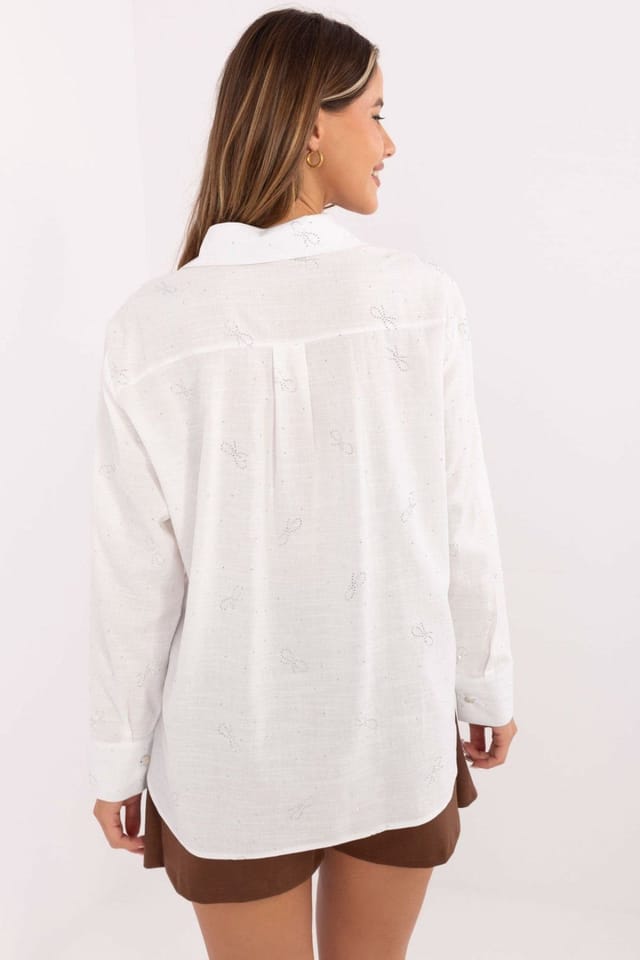 Love Lace Love Lace Women's Viscose Jet Stone Long Sleeve Shirt in White - 3