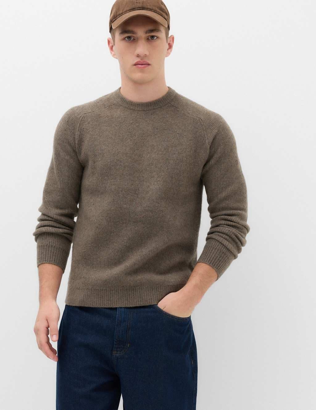 Marks & Spencer M&S Supersoft Crew Neck Jumper with Wool Medium Brown