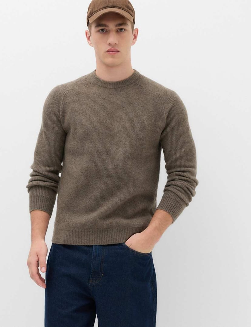 Marks & Spencer M&S Supersoft Crew Neck Jumper with Wool Medium Brown - 1