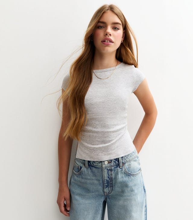 New Look Girls' Grey Split Side Ruched Cap Sleeve Top New Look - 2