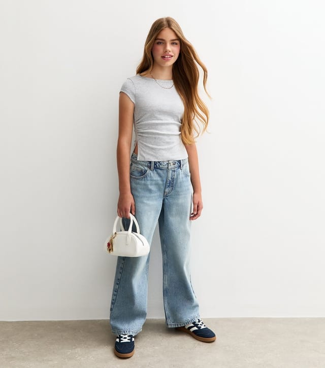 New Look Girls' Grey Split Side Ruched Cap Sleeve Top New Look - 3