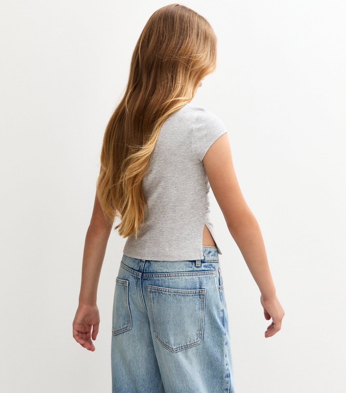 New Look Girls' Grey Split Side Ruched Cap Sleeve Top New Look - 4