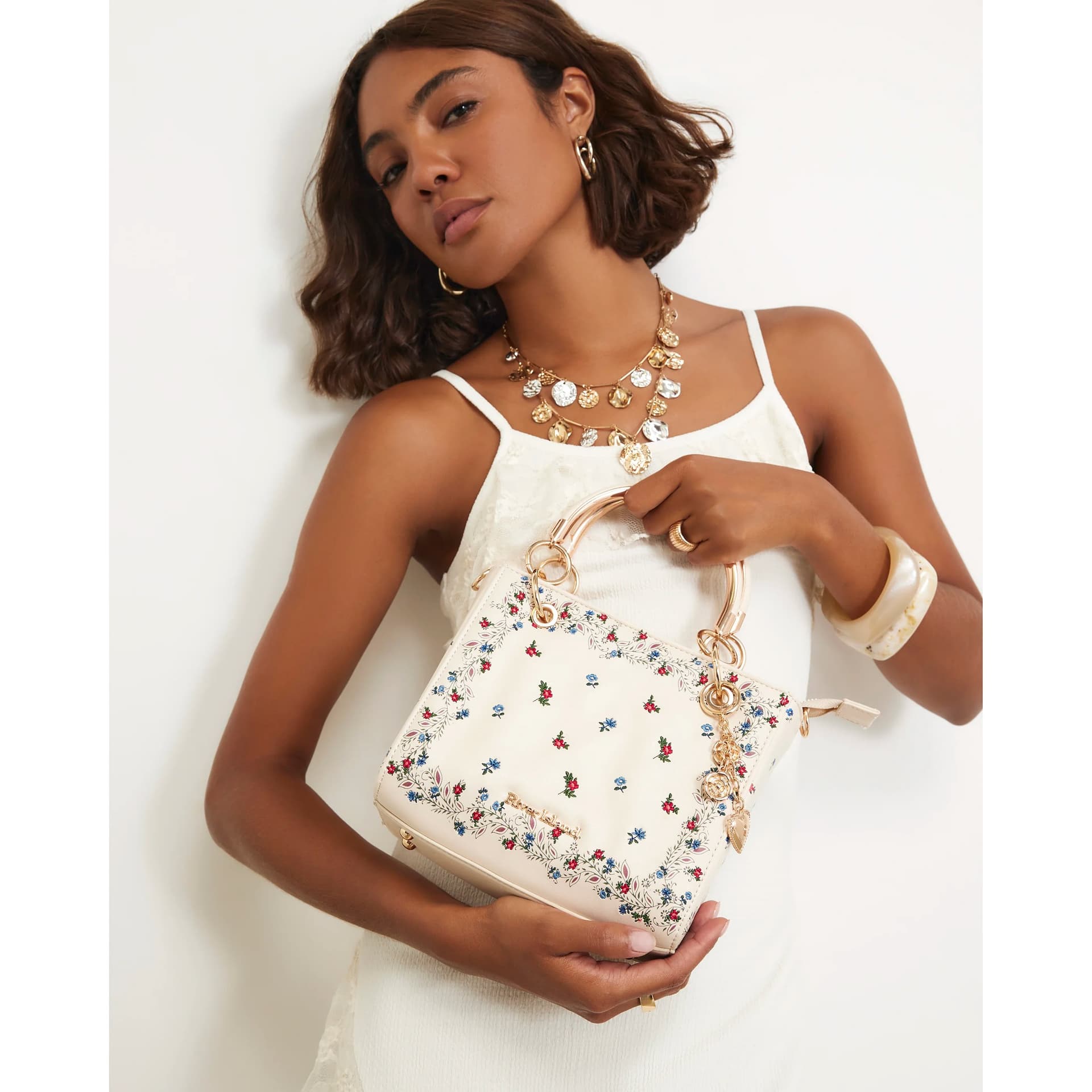 River Island River Island Womens Cream Floral Embroidered Tote Bag
