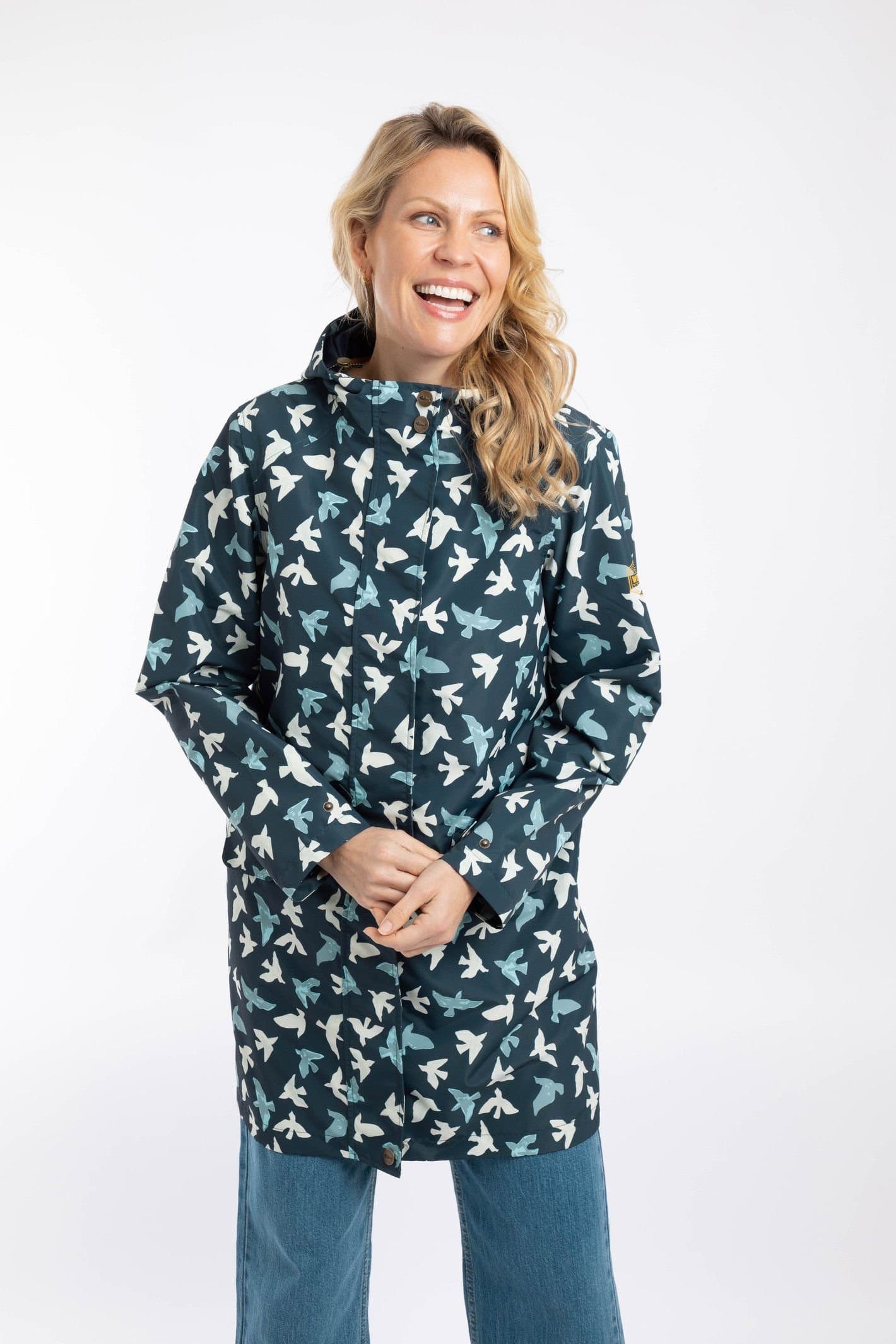 Weird Fish Weird Fish Women's Alinda Printed Waterproof Jacket in Midnight