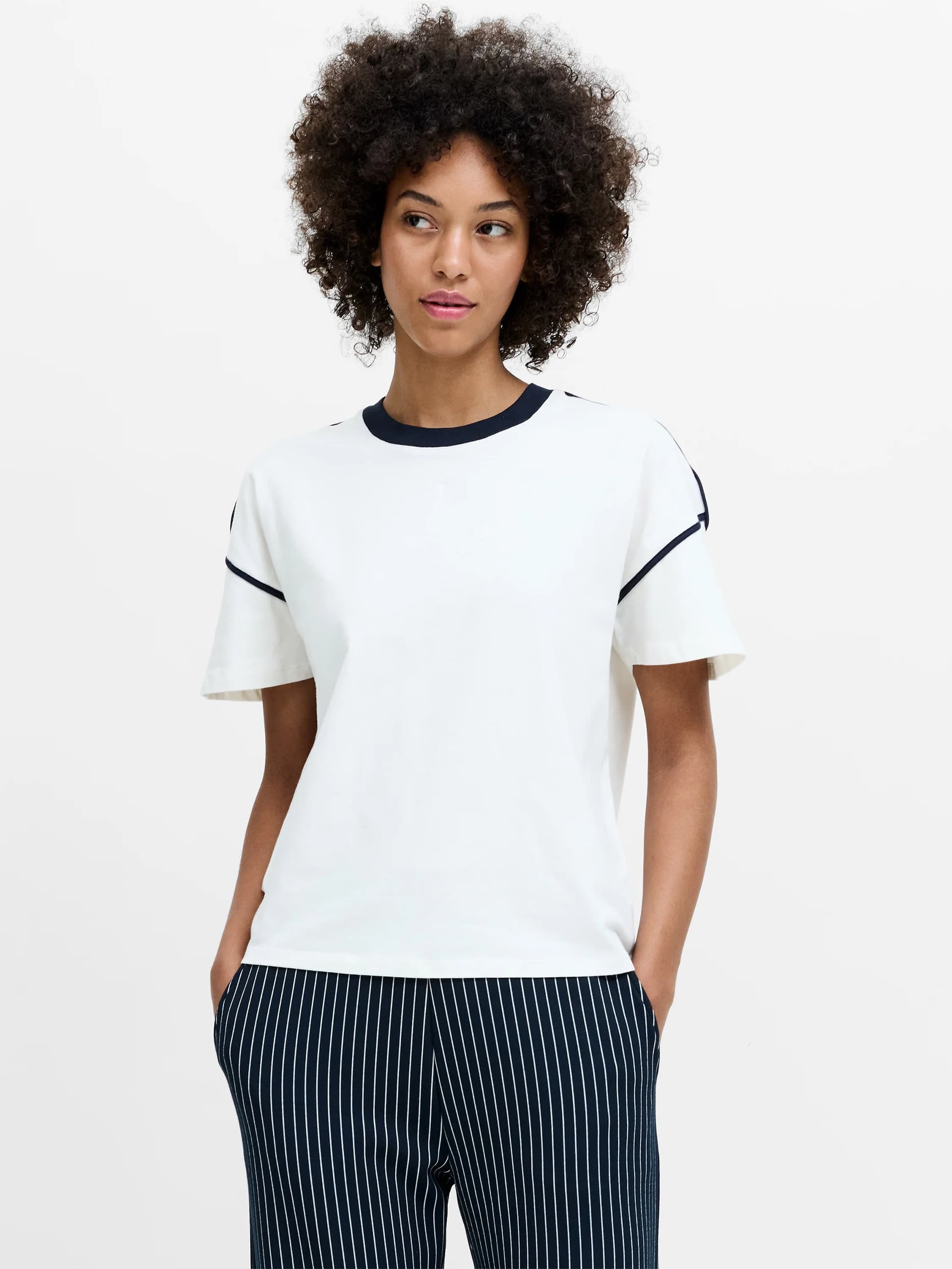 French Connection French Connection White Plush Contrast Trim T-Shirt