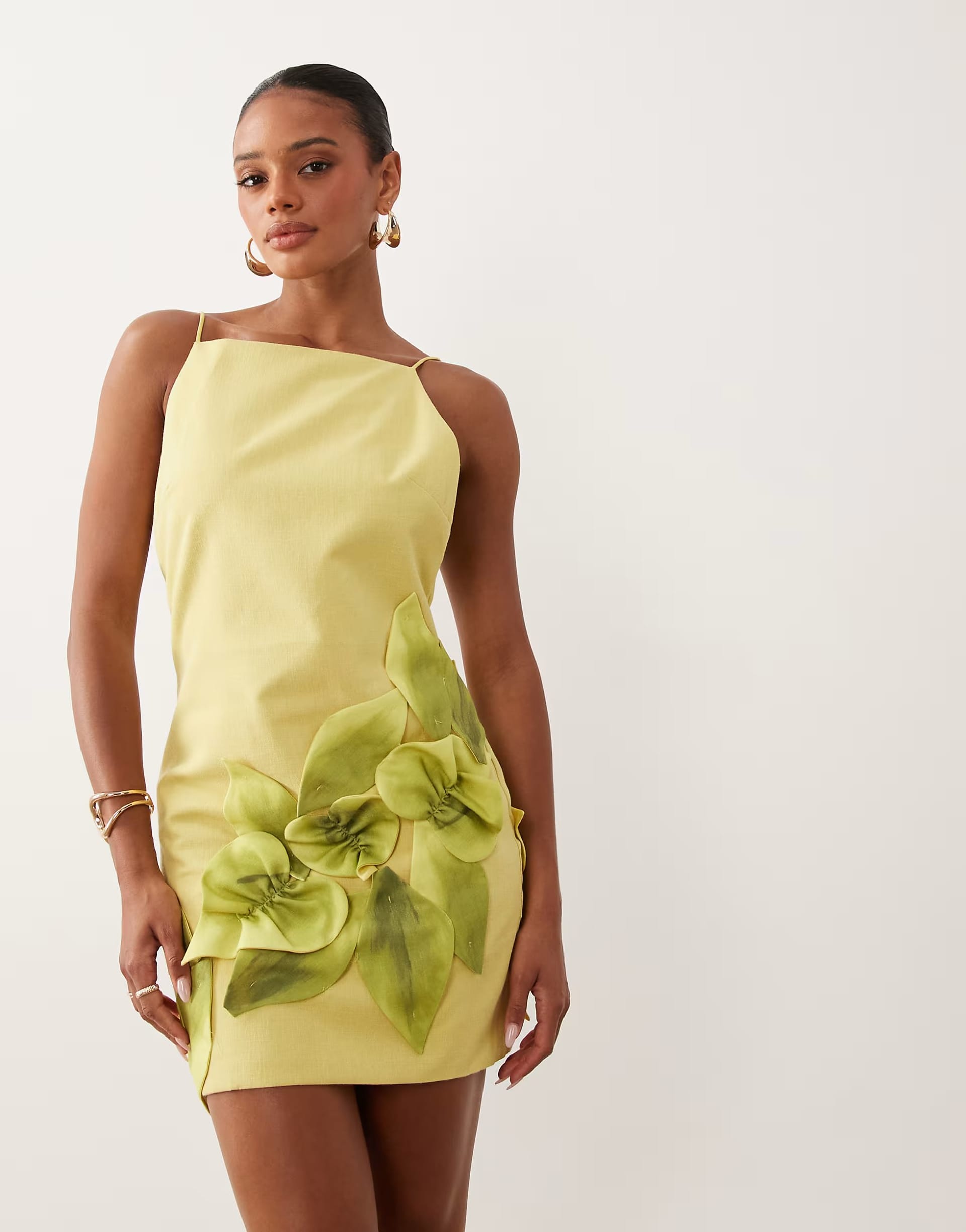 ASOS DESIGN Lime Green 3D Leaves Mini Cami Dress