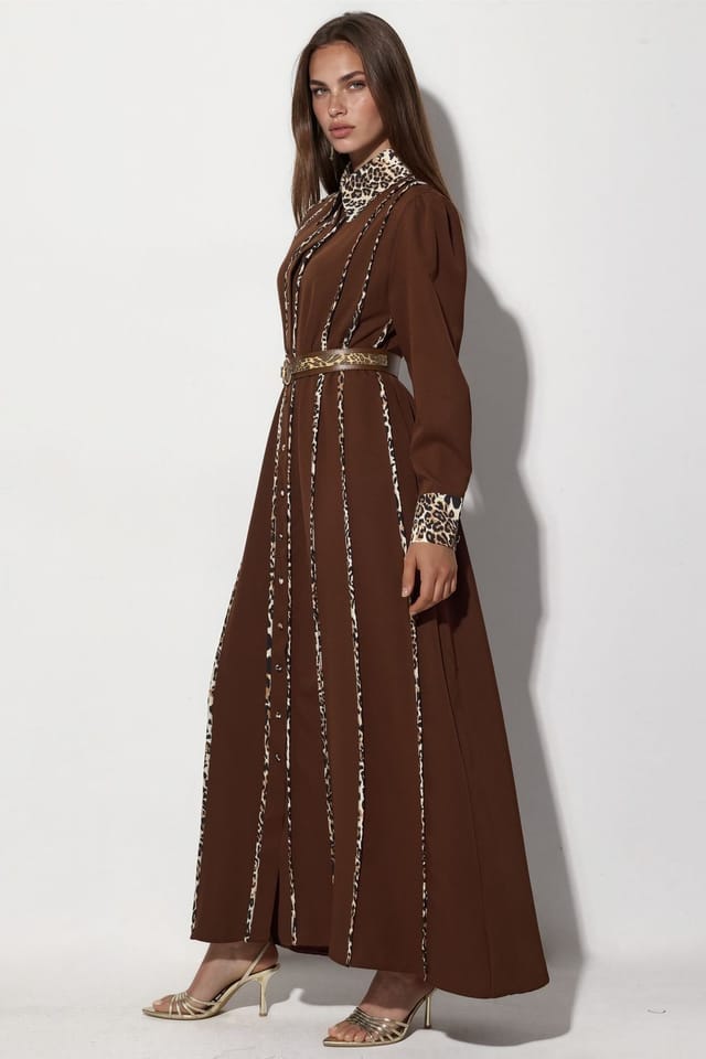 MSN Collection MSN Collection Women's Leopard Print Maxi Shirt Dress in Brown - 2